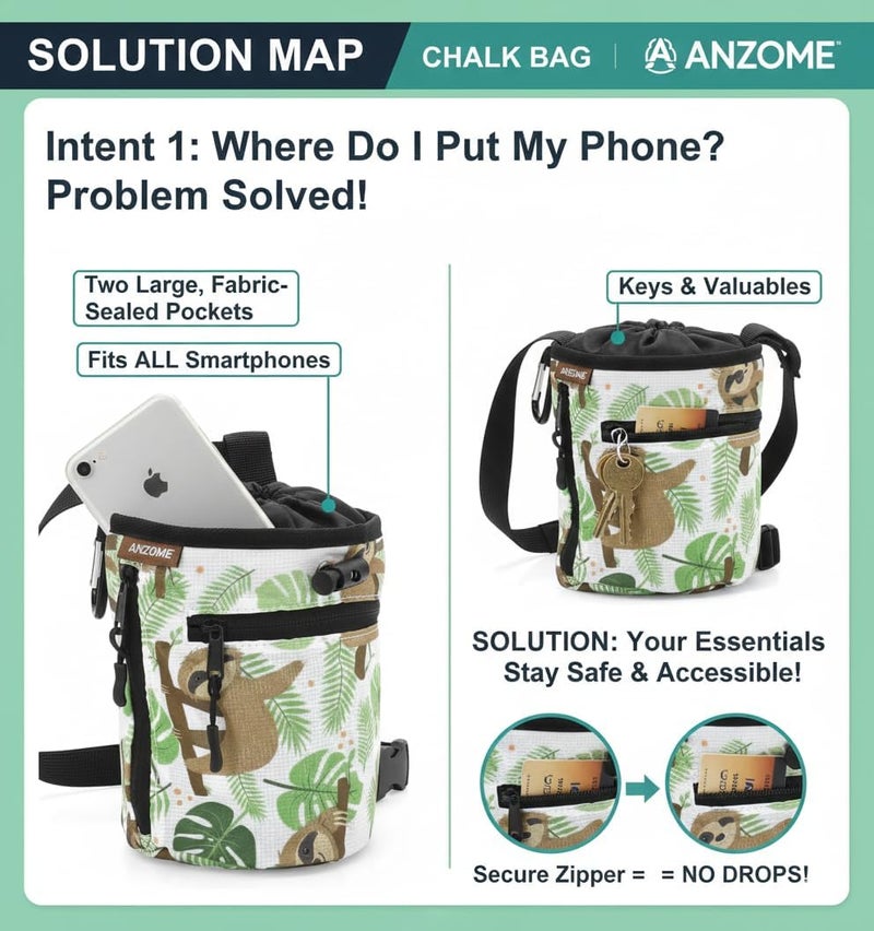 ANZOME Chalk Bag for Rock Climbing with Carabiner Drawstring, Cute Chalk Bag for Rock Climbing Weightlifting Gym, Great Gift for Adults & Kids Climbers - Image 2